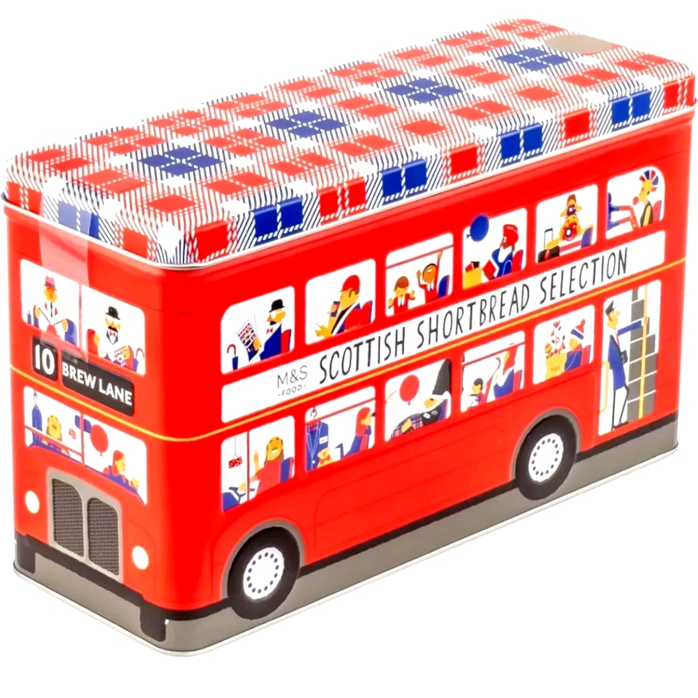 Marks & Spencer British Imported Cookie Tin Decor Large London Tartan Bus
